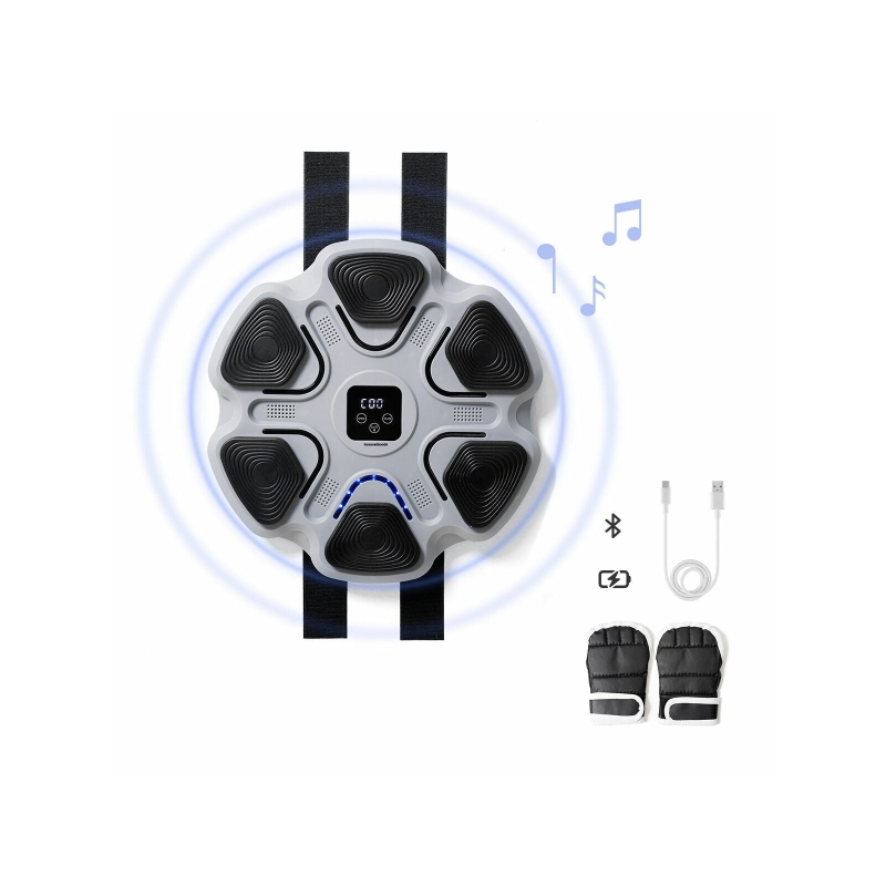 Machine de boxe musicale Beatfist d'Innovagoods avec 6 panneaux - Bluetooth - Affichage numérique - Lumières LED - Gants inclus