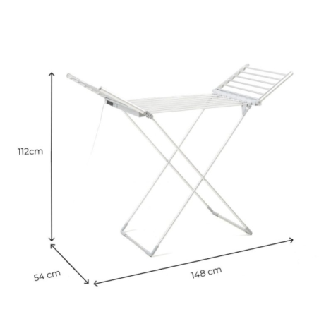 Étendoir à linge électrique Innovagoods Warmmat avec ailettes - 230 W - 20 barres - Supporte jusqu'à 15 kg - Écran tactile - Tem