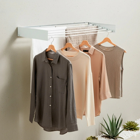 Étendoir à linge mural extensible Innovagoods Dryva 100 - Rétractable - Accessoires de fixation inclus - Pliable - Résistant à l