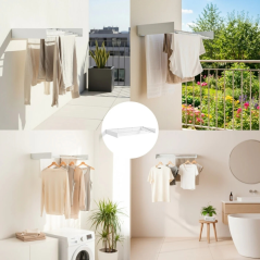 Étendoir à linge mural extensible Innovagoods Dryva 100 - Rétractable - Accessoires de fixation inclus - Pliable - Résistant à l