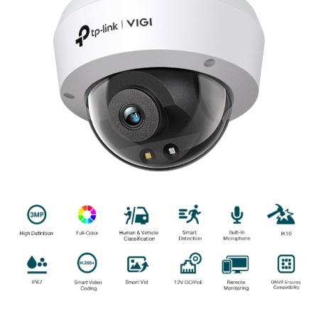 TP-Link Vigi C230 Camara de Seguridad - Lente de 2.8mm - Ethernet - IP67 - IK10 - Resolucion de 3Mpx - Vision Nocturna - Color B