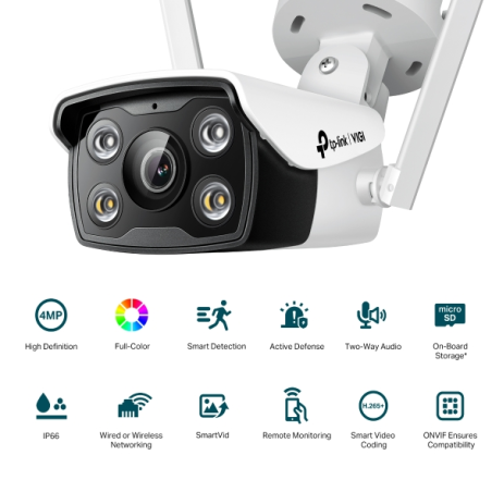 TP-Link Vigi C340-W Camara de Seguridad Exterior - Lente de 4mm - IP66 - Deteccion Inteligente - WiFi - Resolucion de 4Mpx - Vis