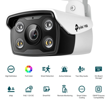 TP-Link Vigi C340 Camara de Seguridad para Exterior - Lente 4mm - IP67 - RJ45 - Deteccion Inteligente - Resolucion de 4Mpx - Vis