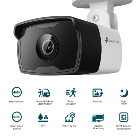 TP-Link Vigi C340I Camara de Seguridad para Exterior - Lente de 6mm - Deteccion Inteligente - Ethernet - Resolucion de 4Mpx - IP
