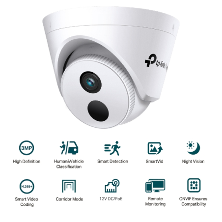 TP-Link Vigi C430I Camara de Seguridad - Lente de 2.8mm - Resolucion de 3Mpx - Deteccion Inteligente - Modo Pasillo - Color Blan