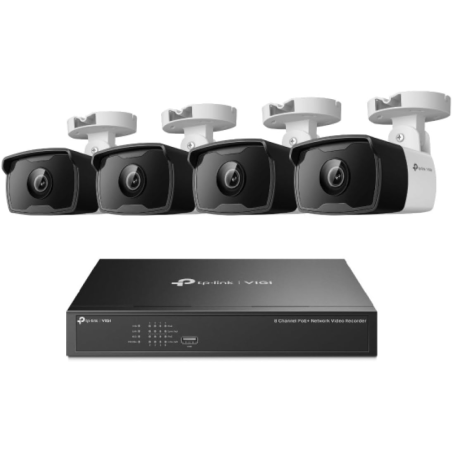 TP-Link Vigi NK8P-B434I Pack de Videovigilancia con 4 Camaras y Grabadora NVR de 8 Canales - 4K - Deteccion Inteligente - IP67 -