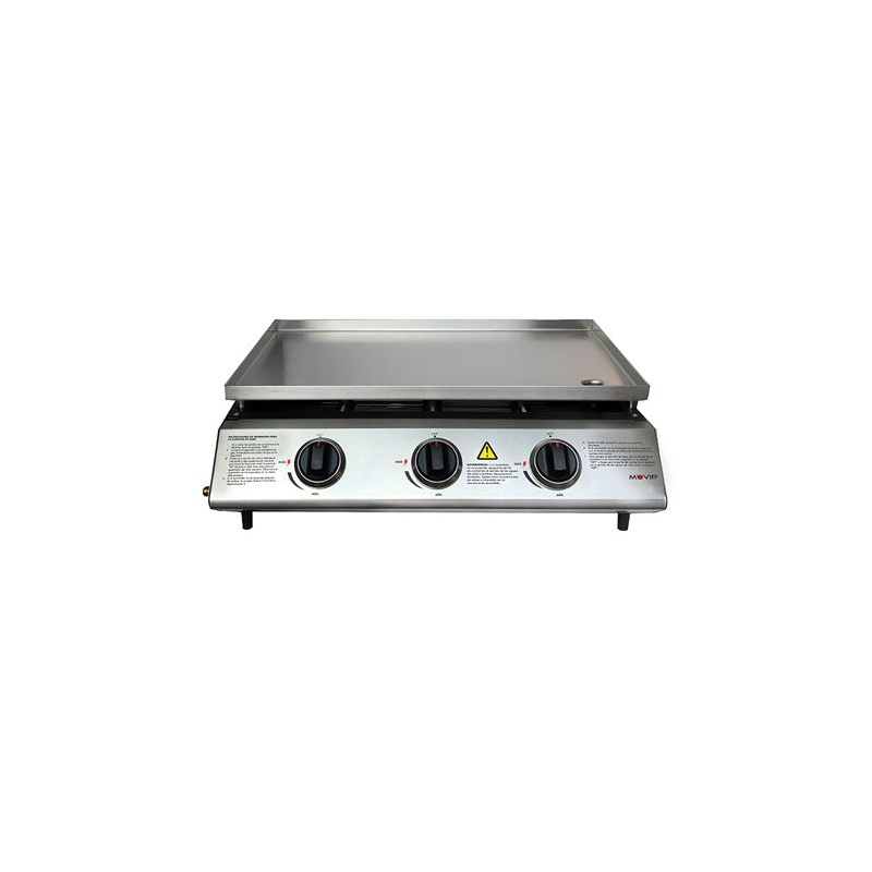Barbecue à gaz Muvip - 3 brûleurs - Panneau de commande et plaque de cuisson en acier - Bac de récupération des graisses