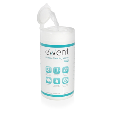 Lingettes nettoyantes pour écrans Ewent - Antibactériennes - Antistatiques - Sans alcool - Blanches