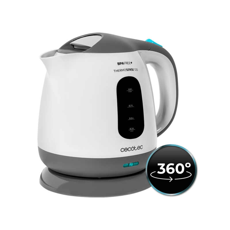 Bouilloire électrique Cecotec ThermoSense 120 1 L - Puissance 1100 W - Sans BPA - Base pivotante à 360° - Filtre anticalcaire