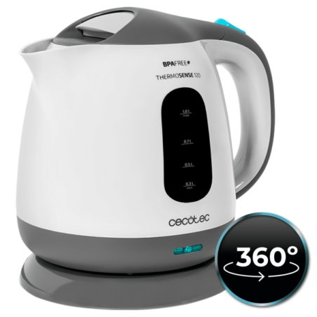 Bouilloire électrique Cecotec ThermoSense 120 1 L - Puissance 1100 W - Sans BPA - Base pivotante à 360° - Filtre anticalcaire