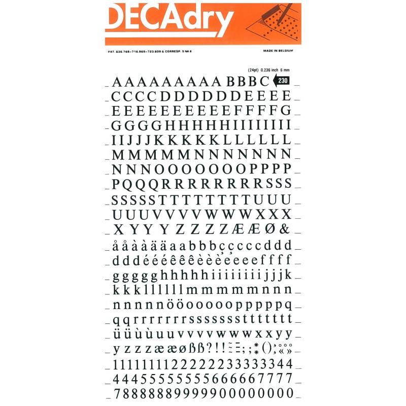 Apli Lettres et Chiffres Transférables Super 6mm - 390 Caractères - Noir Profond