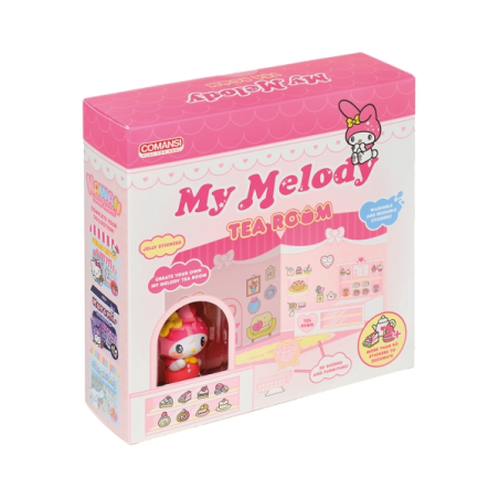Comansi Sticker House My Melody Tea Room - Figurine incluse - Autocollants lavables - Décor adorable - Jeu créatif