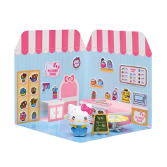 Maison d'autocollants Comansi Hello Kitty Flower Cafe - Figurine incluse - Autocollants lavables - Décor adorable - Jeu créatif