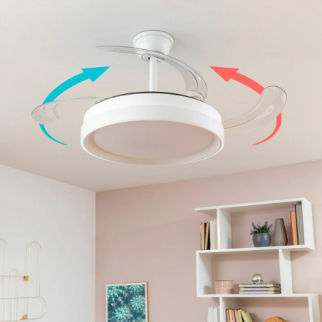 Ventilateur plafond 4 pales rétractables LED 72W 6 vitesses