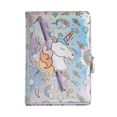 Journal intime licorne holographique Back2Fun de Miquel Rius - Verrouillable - Crayon inclus