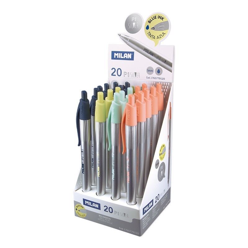 Stylo bille rétractable Milan P1 Silver 1 mm bleu argenté Stylo bille rétractable Milan P1 Silver 1 mm bleu argenté