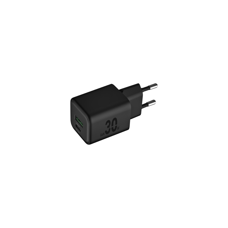 Chargeur double Blackbyte GaN - 1 port USB-C PD 30 W - 1 port USB-A 18 W - Charge rapide PPS - Noir