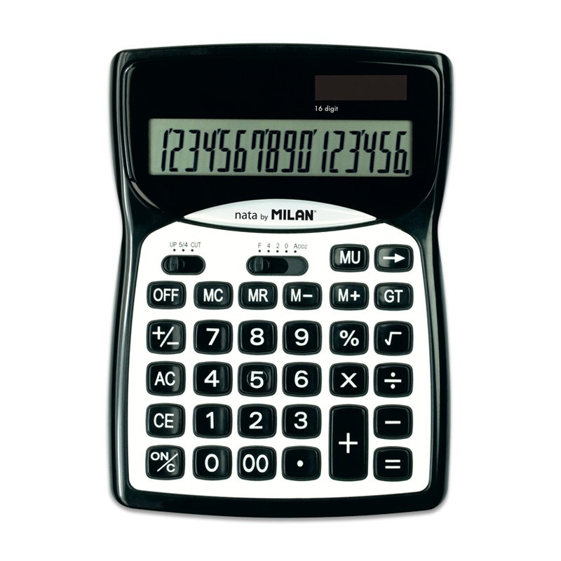 Calculatrice Milan 16 chiffres fonction fiscale noir et blanc