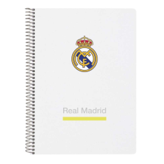 Cahier à spirale Safta Real Madrid - Couverture rigide - 80 feuilles A4 quadrillées 4x4 mm - Format in-quarto - 15,5 x 22 x 1
