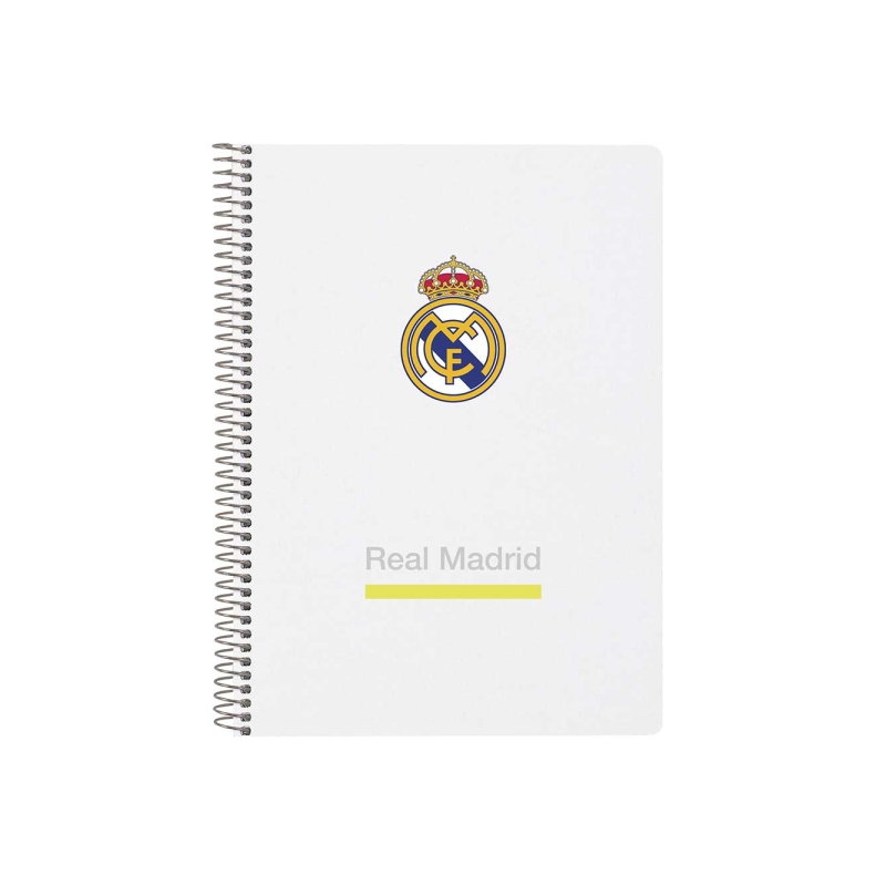 Cahier à spirale Safta Real Madrid - Couverture rigide - 80 feuilles A4 quadrillées 4x4 mm - Format in-quarto - 15,5 x 22 x 1