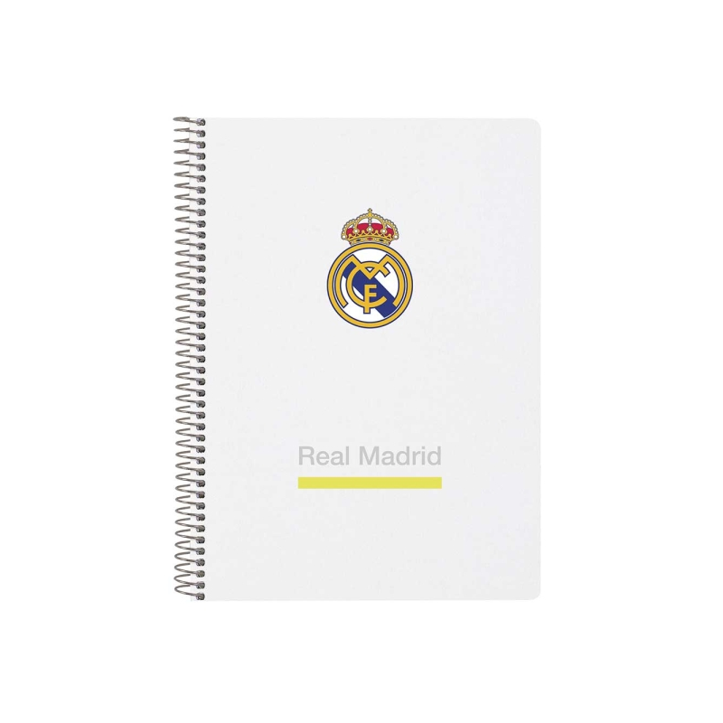 Cahier à spirale Safta Real Madrid - Couverture rigide - 80 feuilles A4 quadrillées 4x4 mm - Format in-quarto - 15,5 x 22 x 1