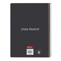 Cahier à spirale Safta Real Madrid - Couverture rigide - 80 feuilles A4 quadrillées 4x4 mm - Format in-quarto - 15,5 x 22 x 1
