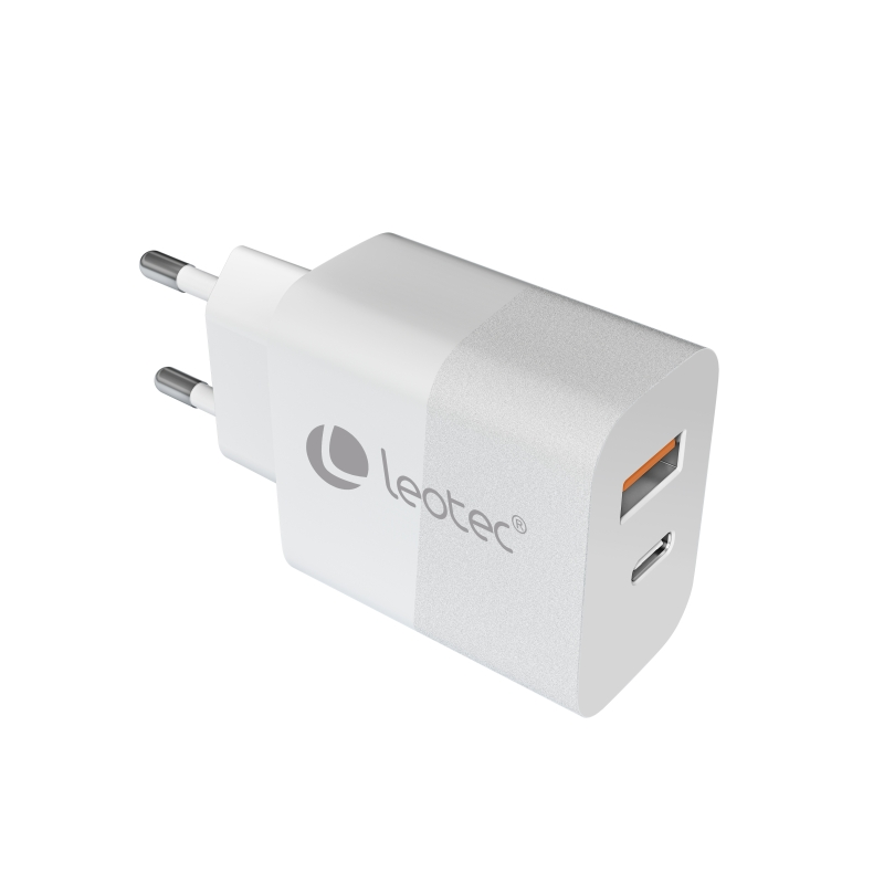 Chargeur universel Leotec 30 W GAN - 1 USB-C PD + 1 USB-A - Couleur blanche