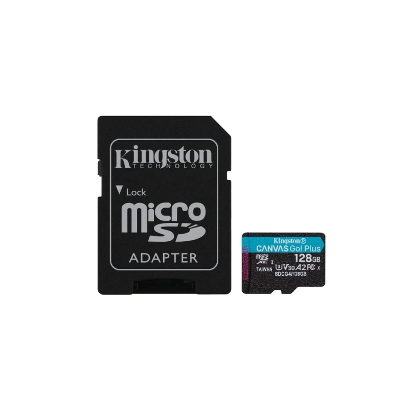 Carte Micro SDXC Kingston 128 Go UHS-I U3 V30 Classe 10 200 Mo/s Canvas Go Plus avec adaptateur