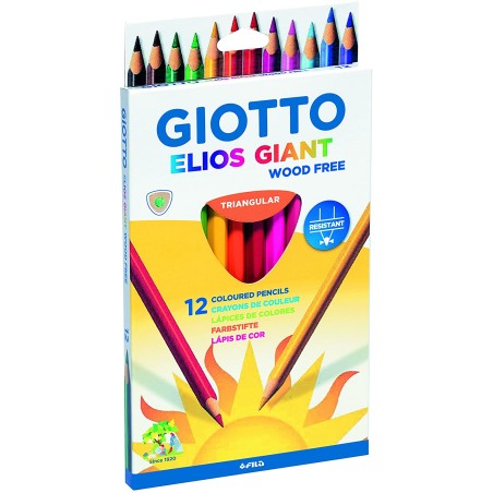 ✅ Giotto Elios Giant Wood Free 12 Crayons Triangulaires couleur Plusieurs couleurs en stock