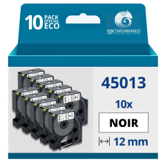 Pack de 10 Rubans compatible DYMO D1 45013 - Noir sur blanc 12mm