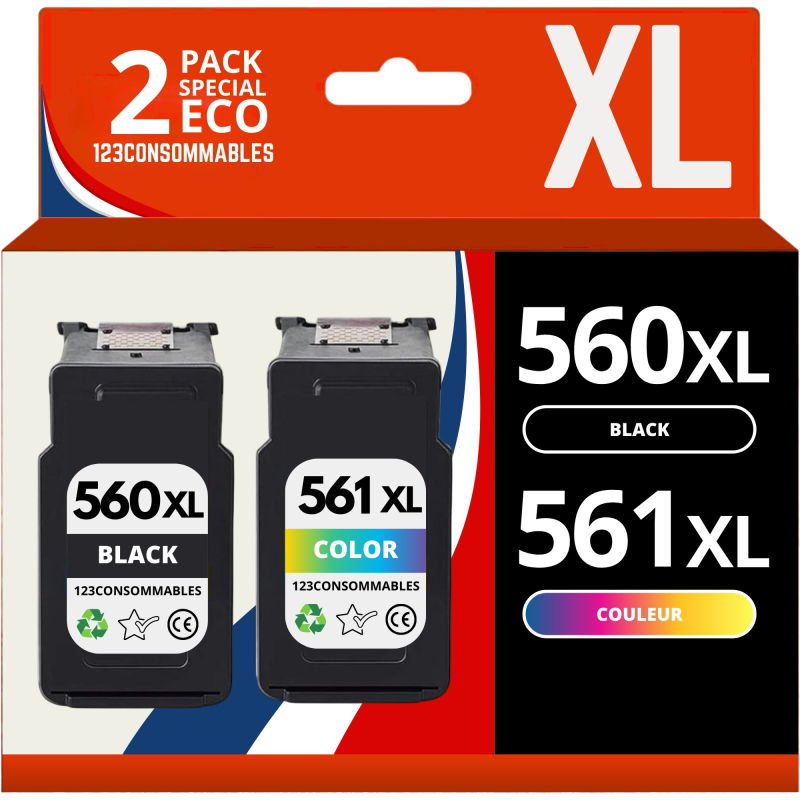 Pack 2 cartouches compatibles avec CANON PG-560 XL/CL-561 XL