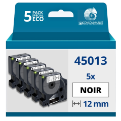 Pack de 5 Rubans compatible DYMO D1 45013 - Noir sur blanc 12mm x7m