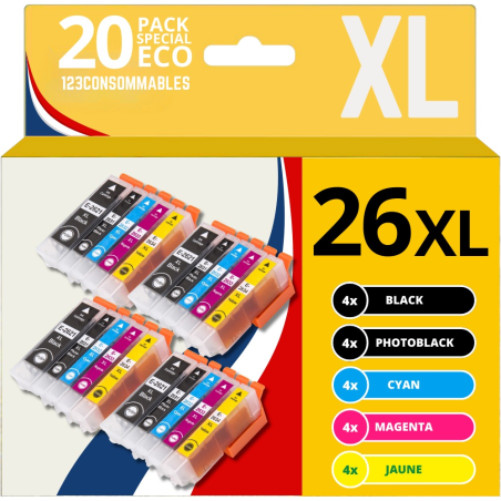 Pack compatible EPSON 26XL, 20 cartouches - Cartouches XL couleur