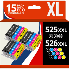 Pack 15 cartouches compatibles CANON PGI-525/CLI-526 haute qualité
