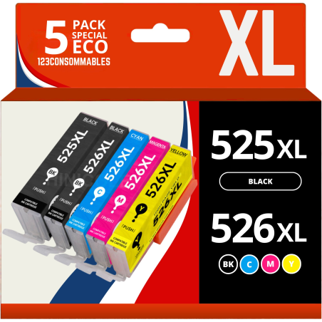 Pack 5 cartouches compatibles CANON PGI-525/CLI-526 haute qualité