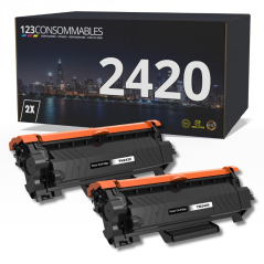 Pack 2 toners 123CONSOMMABLES compatibles BROTHER TN-2420 noir qualité garantie