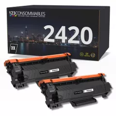 Pack 2 toners 123CONSOMMABLES compatibles BROTHER TN-2420 noir
