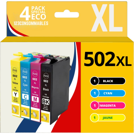 Pack 4 cartouches compatibles EPSON 502XL - Couleurs XL fiables