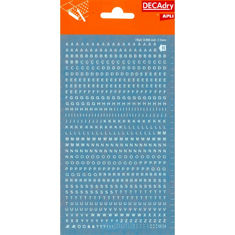 Lettres blanches transférables Apli 2,5 mm - 730 caractères - Application facile et excellente adhérence - Polyvalent pour