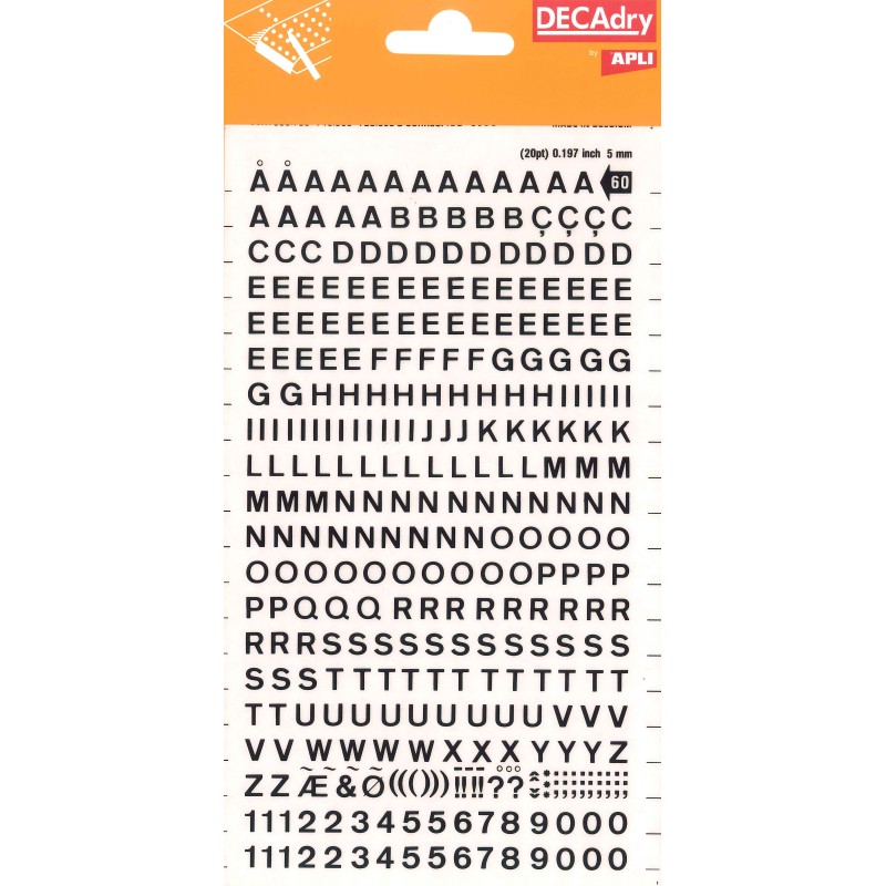 Apli Lettres et Chiffres Transférables - 5mm - 339 Caractères - Noir