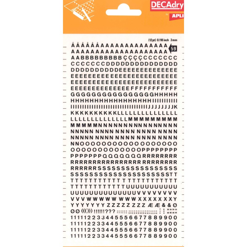 Lettres et chiffres transférables - Taille 3 mm - 795 caractères - Application et retrait faciles - Noir