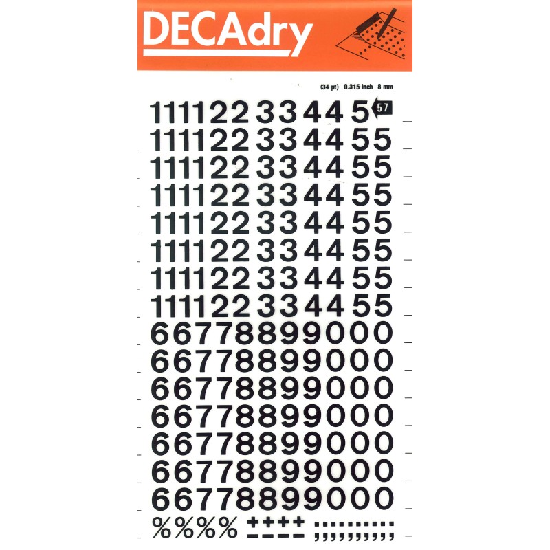 Chiffres Transférables Apli - 8mm - Application Facile - Noirs Intenses - 204 Caractères - Noir