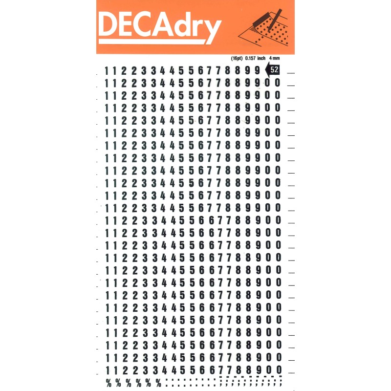 Chiffres Transférables Apli - 4mm - Application Facile - Noirs Intenses - 528 Caractères - Noir