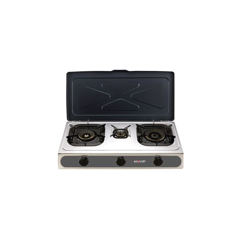 Muvip Grill Inox - Brûleur en Fonte - Brûleurs Amovibles - Base Antidérapante - Dimensions : 71X37X12,3 cm - Couleur Argent