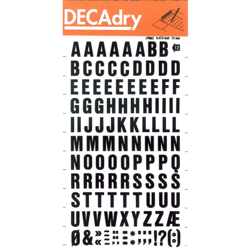 Apli Lettres majuscules noires 12 mm - Application facile - 117 caractères - Résistant à l'eau - Noir