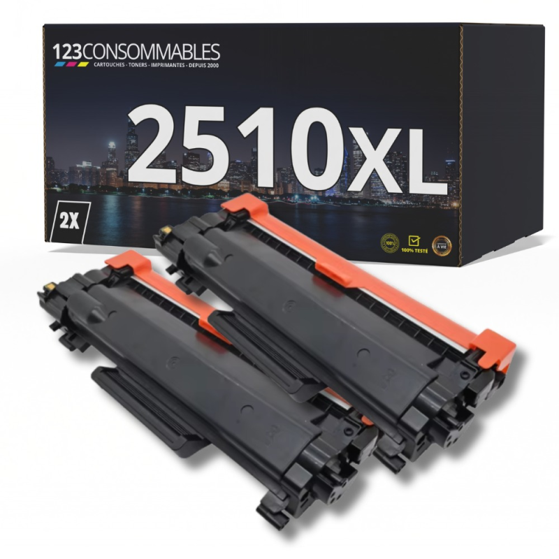 Pack 2 Toners compatibles BROTHER TN2510XL noir
