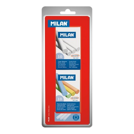 ✅ Milan Lot de 2 Boites de 10 Craies, 1x Boite de Craies Blanches, 1x Boite de Craies de Couleur - Rondes - Ne C en stock