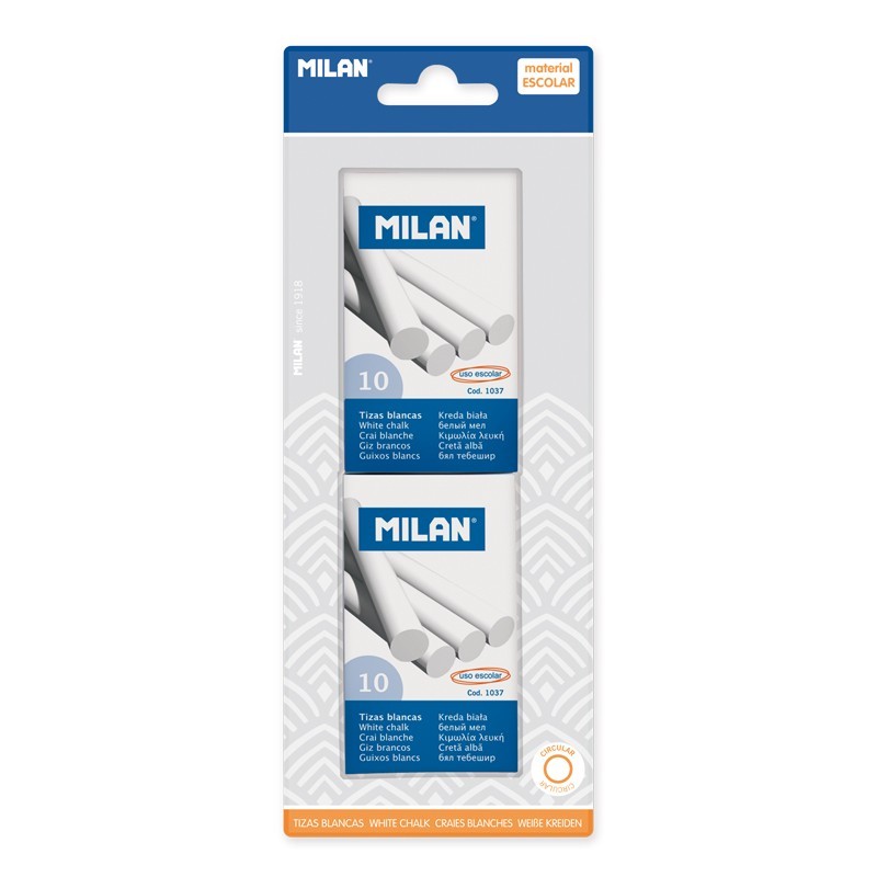 Milan Pack de 2 Boîtes de 10 Craies - Rondes - Ne Contiennent Pas de Caséine - Couleur Blanc