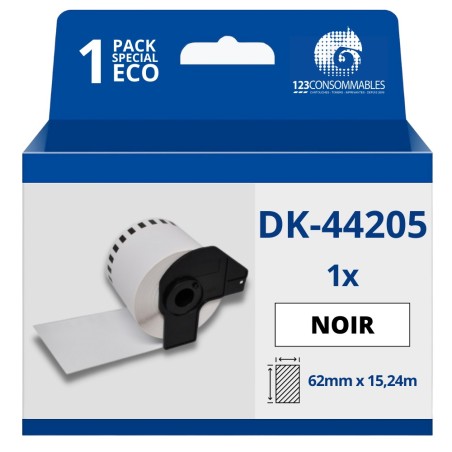 ✅ Étiquettes amovibles compatibles Brother DK44205 - Largeur 62 mm x 15,24 m couleur Noir/blanc en stock