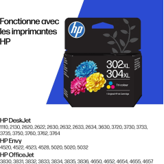 Cartouche d'encre couleur authentique HP 302XL/304XL - B7RT8AE